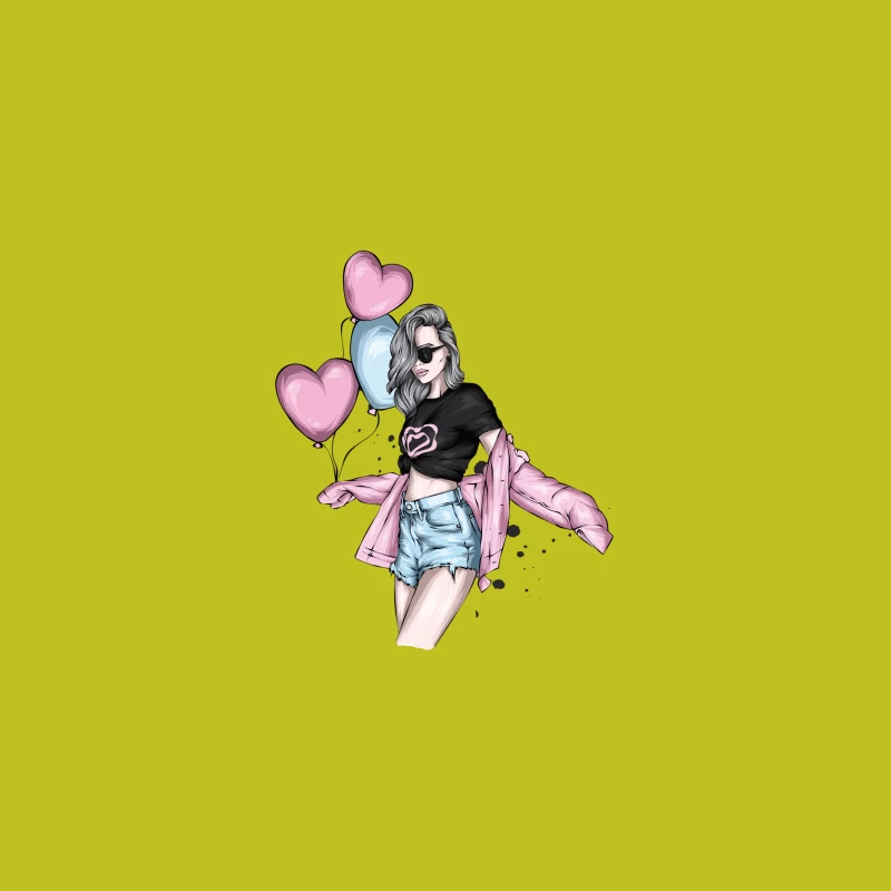 Stylish Girl with Balloons in Summer Fashion Desk Mat