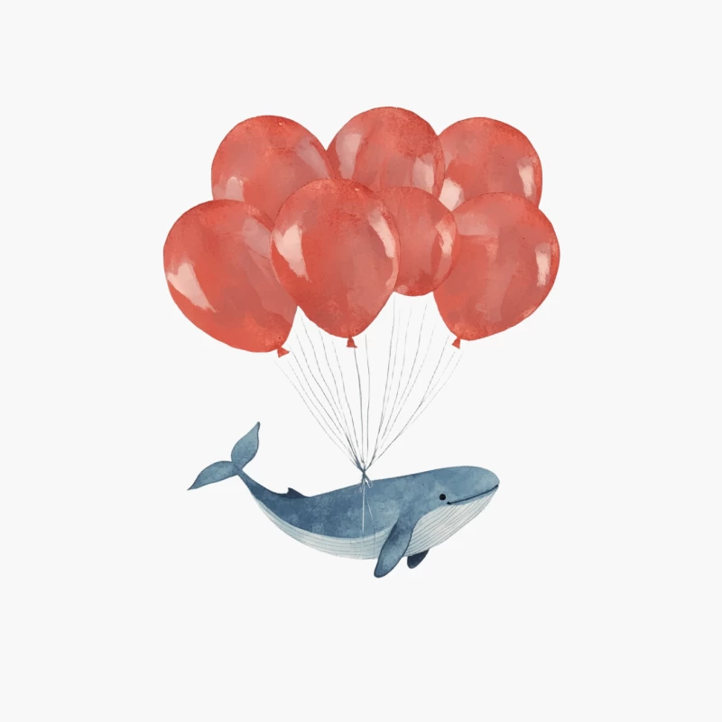 Whimsical Watercolor Whale Flying with Red Balloons Cotton Tote Bag