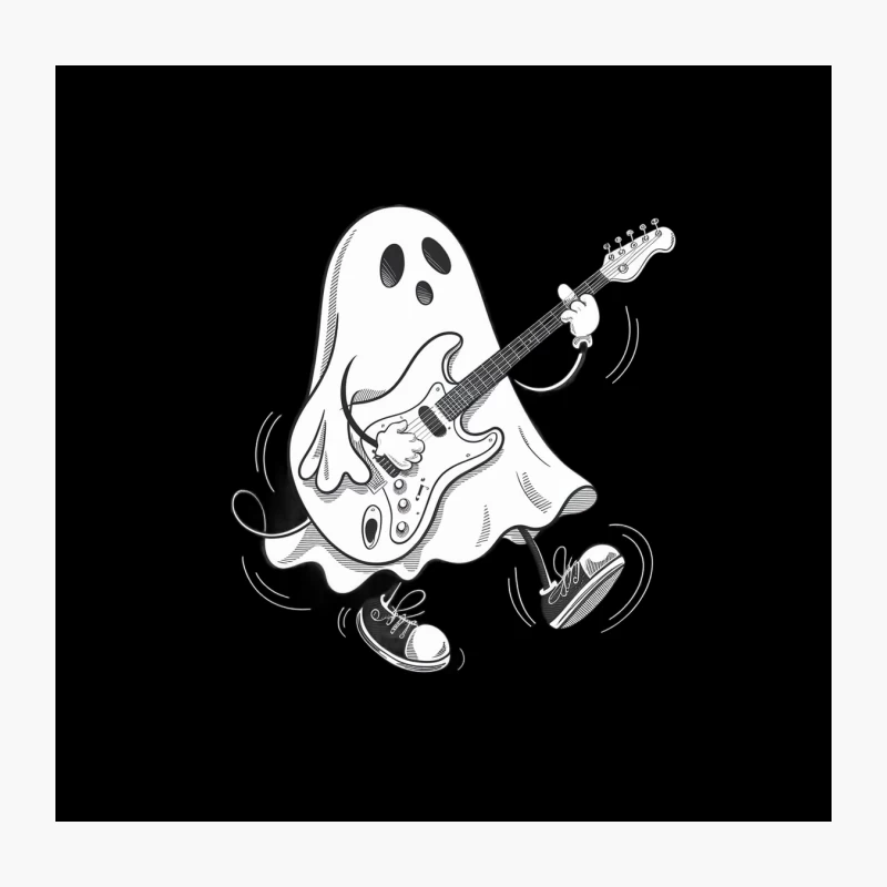 Rockin' Ghost: A Musical Halloween Sketch Throw Pillow