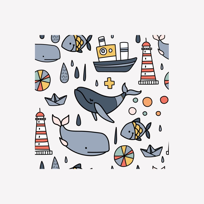 Scène marine ludique avec baleines et phare Homme T-Shirt