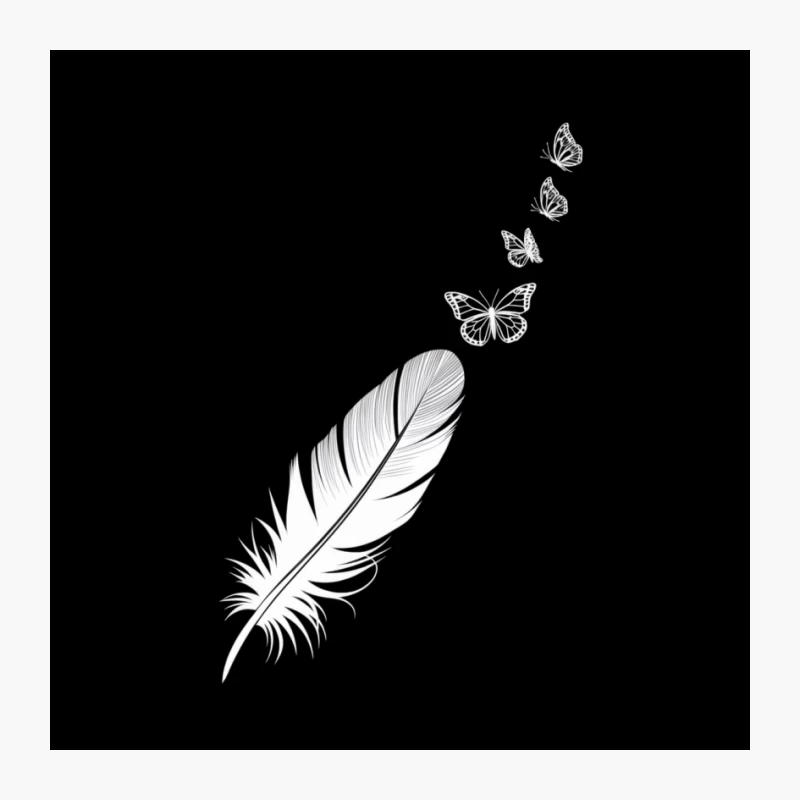 Minimalist Black and White Feather with Butterflies Pin