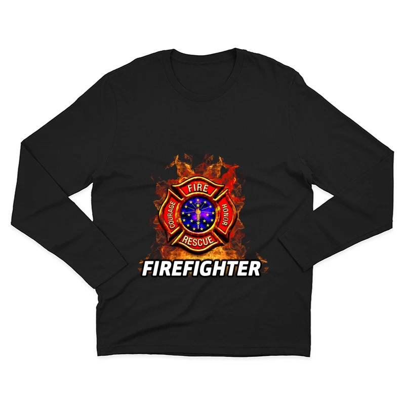 Emblème de pompier en flammes Homme Manches Longues T-Shirt