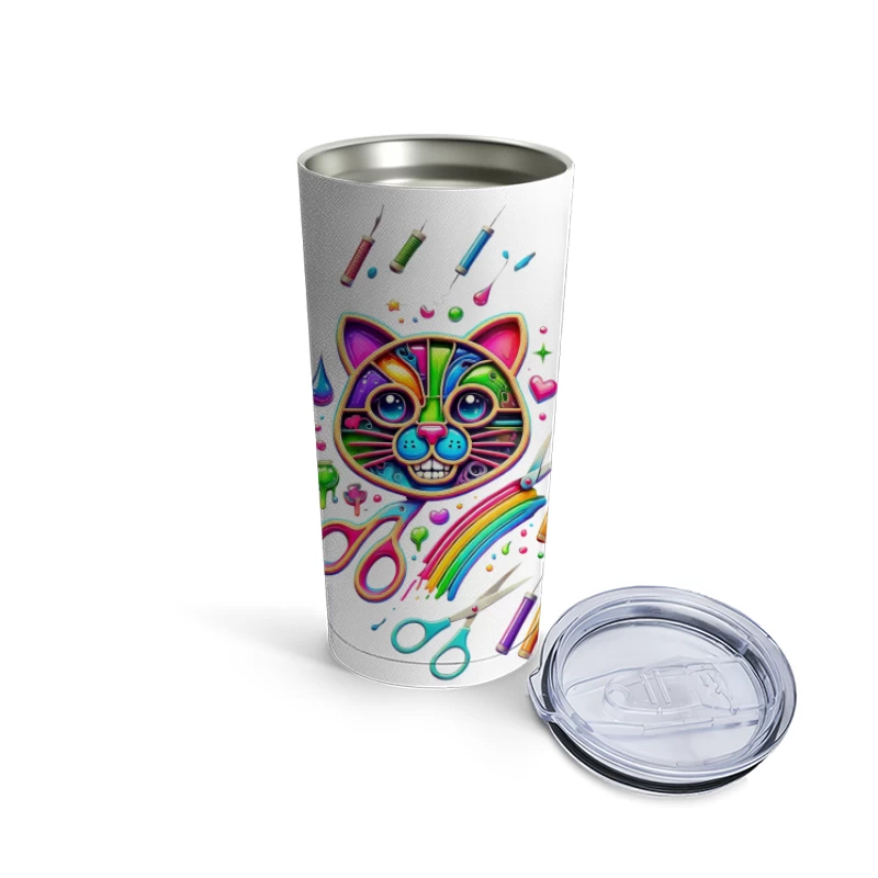 Rainbow Pop Art Cat with Creative Art Supplies Travel Mug