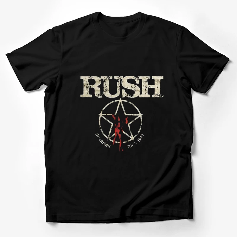 Rush Band Vintage Logo with Pentagram Star Design Male T-Shirt