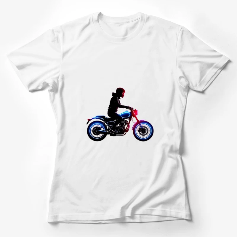 Neon-Lit Motorcycle Rider Silhouette Female T-Shirt