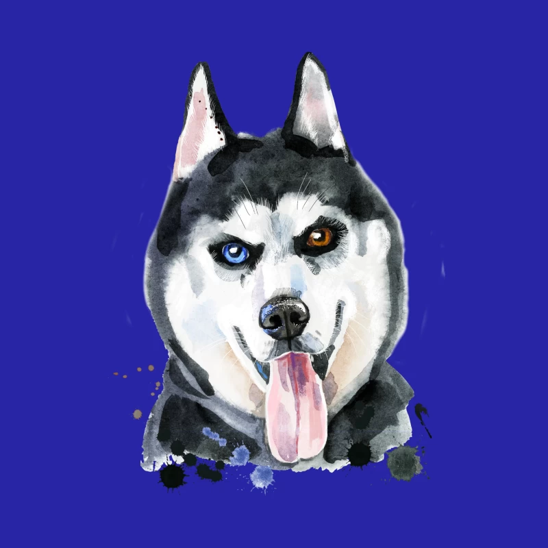 Portrait aquarelle de husky avec yeux hétérochromes Homme Débardeur