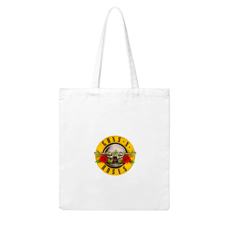 Guns N' Roses Classic Rock Band Logo with Pistols and Roses Cotton Tote Bag