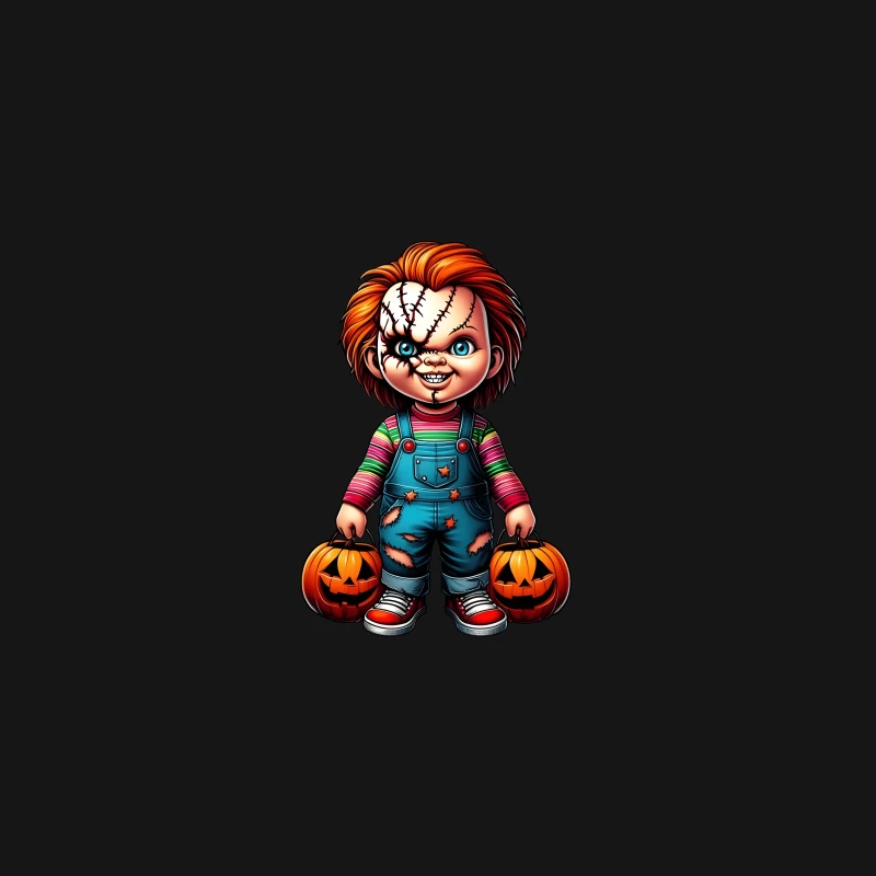 Cartoon Chucky Doll with Halloween Pumpkins Desk Mat