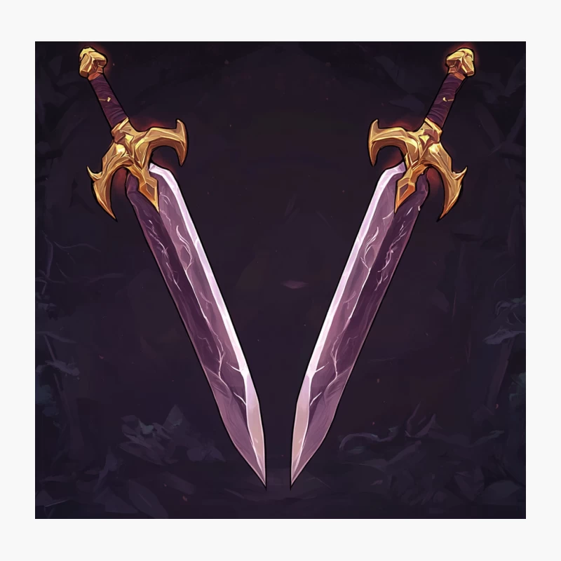 Mystical Dual Swords with Ornate Golden Hilts Throw Pillow