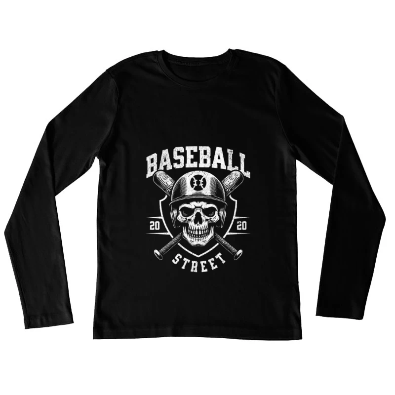 Vintage Baseball Skull with Crossed Bats Monochrome Logo Female Long Sleeve T-Shirt