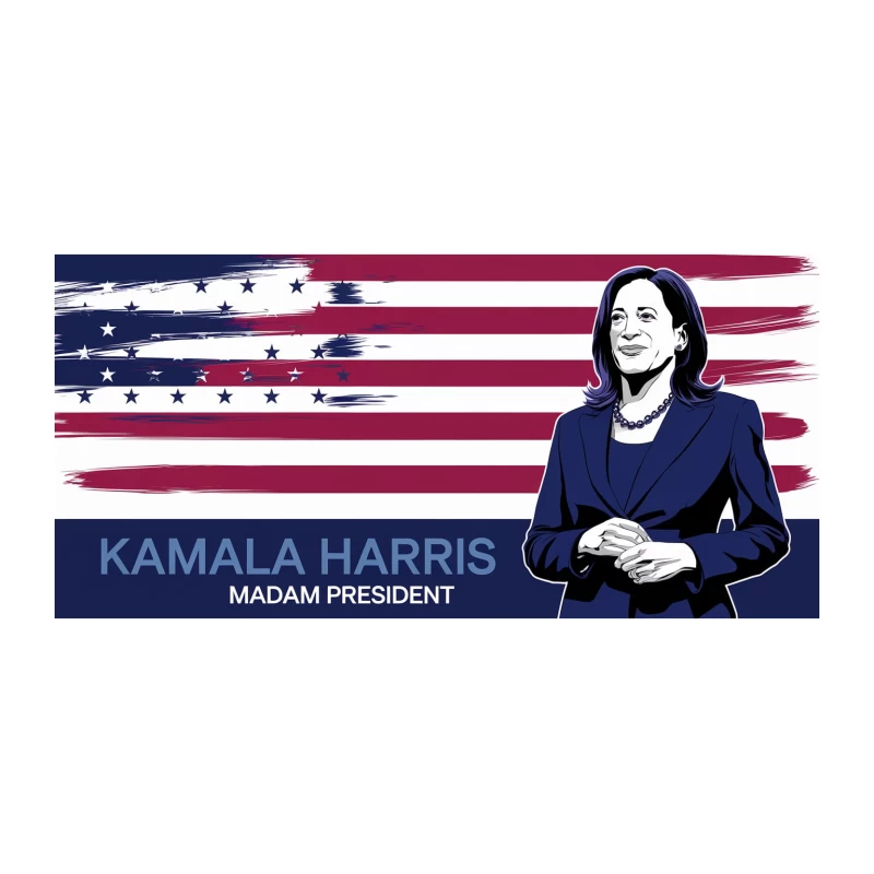 Vice President Kamala Harris Campaign Poster with American Flag Tapestry