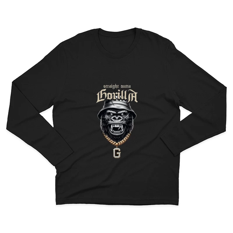 Aggressive Gorilla in Bucket Hat with Gold Chain Street Art Design Male Long Sleeve T-Shirt