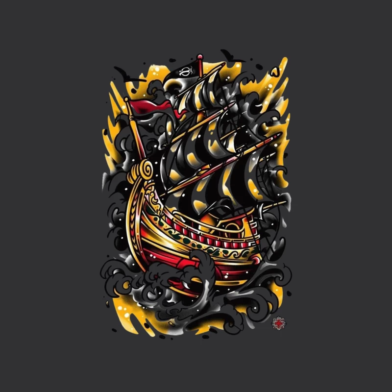 Artistic Pirate Ship Design Tapestry