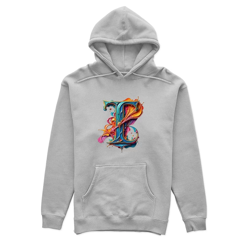 Ornate Colorful Letter T Typography with Decorative Flourishes Female Pullover Hoodie