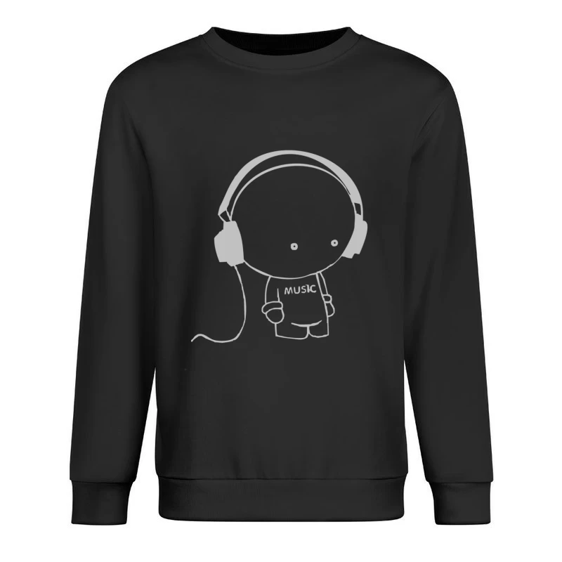 Cute Minimalist Cartoon Character with Headphones Male Pullover Sweatshirt