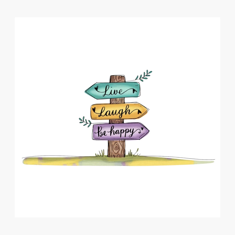 Inspirational Wooden Sign Post: Live, Laugh, Be Happy Throw Pillow