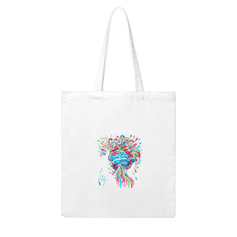 Psychedelic Brain Explosion in Vibrant Colors Cotton Tote Bag