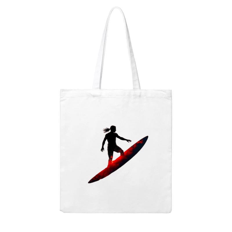 Dramatic Red Surfing Silhouette Art Cotton Tote Bag