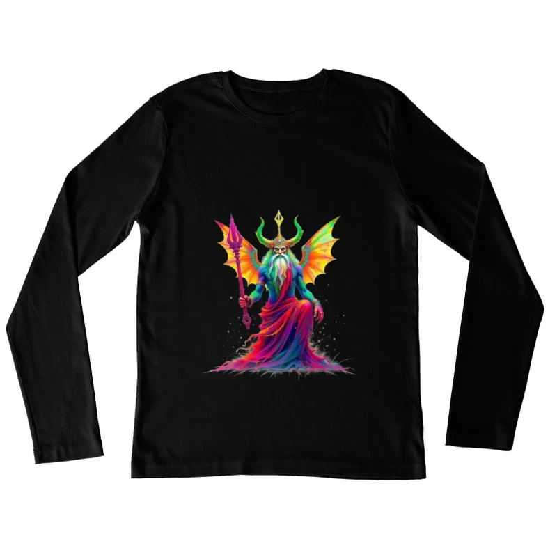 Rainbow-Hued Horned Deity with Dragon Wings Female Long Sleeve T-Shirt