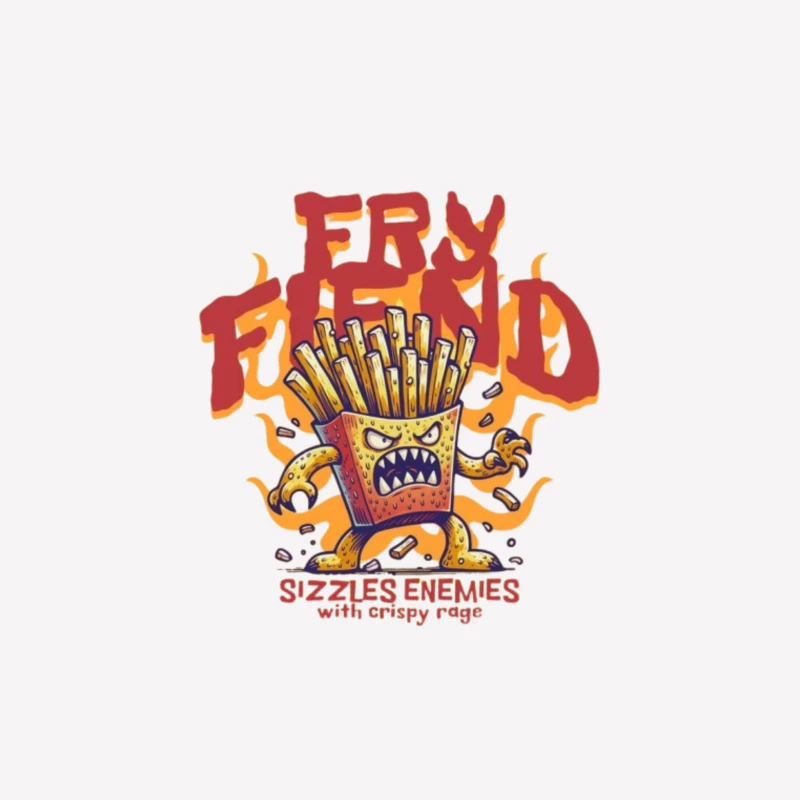 Angry French Fries Monster Character with Flames Illustration Male T-Shirt