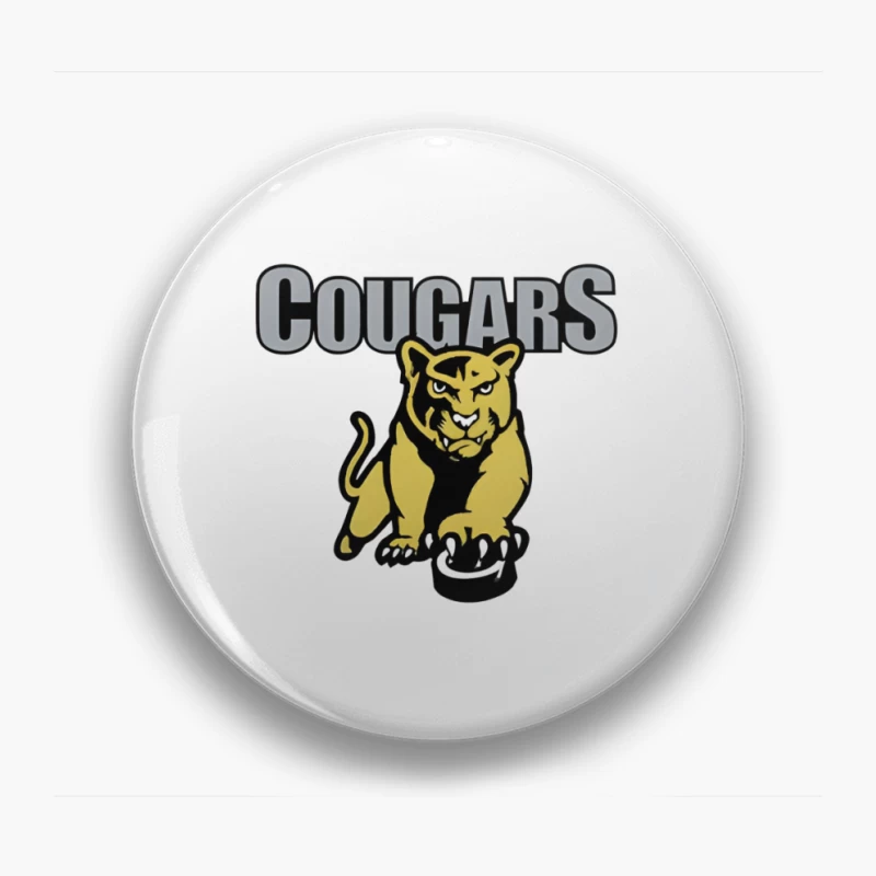 Fierce Yellow Cougar Sports Team Logo with Gray Text Pin