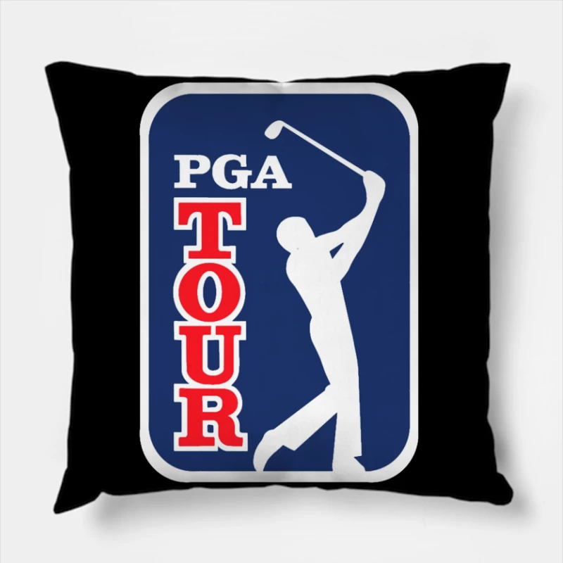 Official PGA Tour Professional Golf Logo with Silhouetted Golfer Throw Pillow