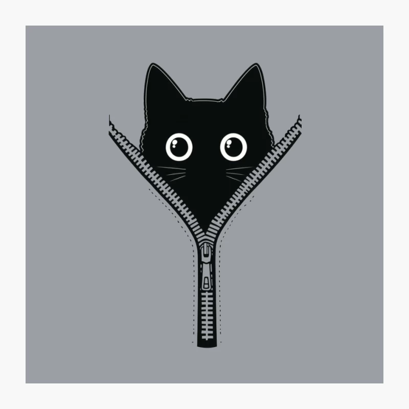 Minimalist Black Cat Zipper Illustration Pin
