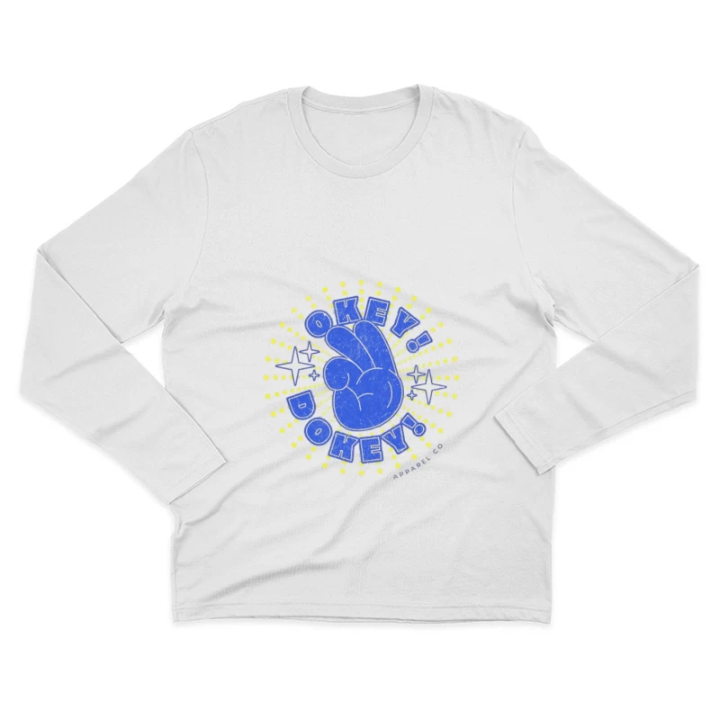 Blauer Schriftzug auf gelbem Hintergrund Herren Langarm T-Shirt