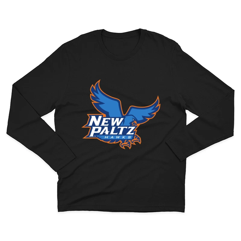 New Paltz Hawks Athletic Logo with Blue Hawk Mascot Male Long Sleeve T-Shirt