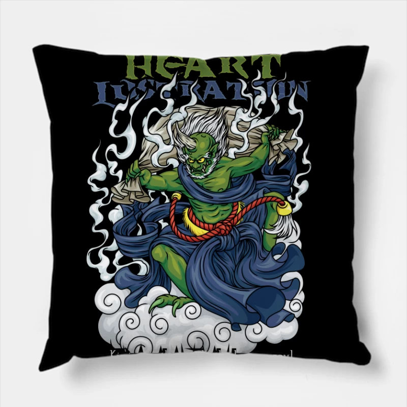 Demon Illustration with Kintsutsu Theme Throw Pillow