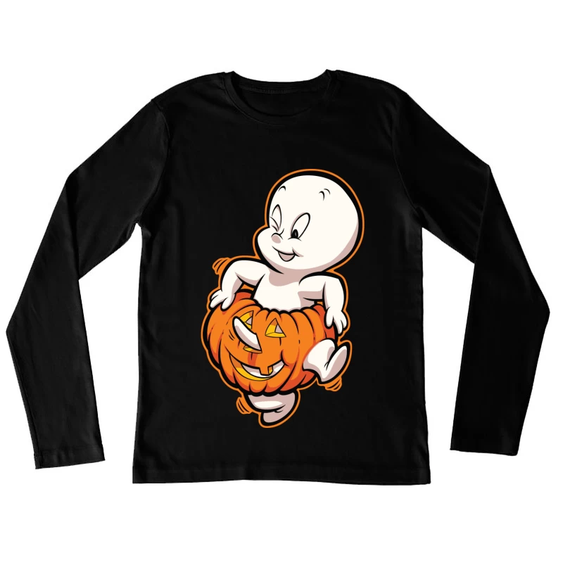 Casper the Friendly Ghost in a Pumpkin Costume Female Long Sleeve T-Shirt