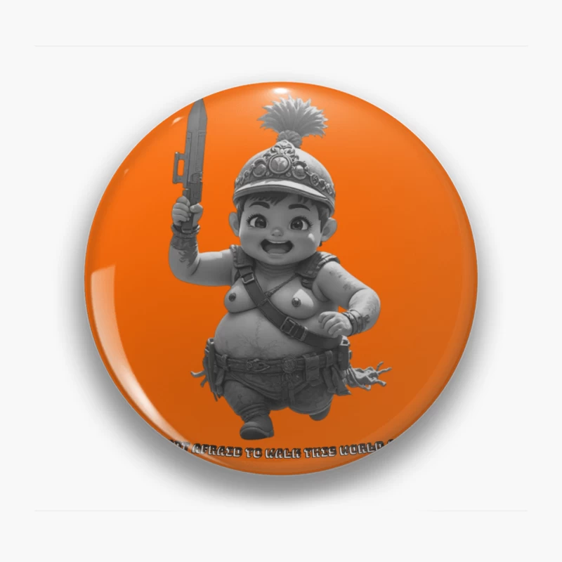 Adorable Chubby Warrior Character with Crown and Sword Pin