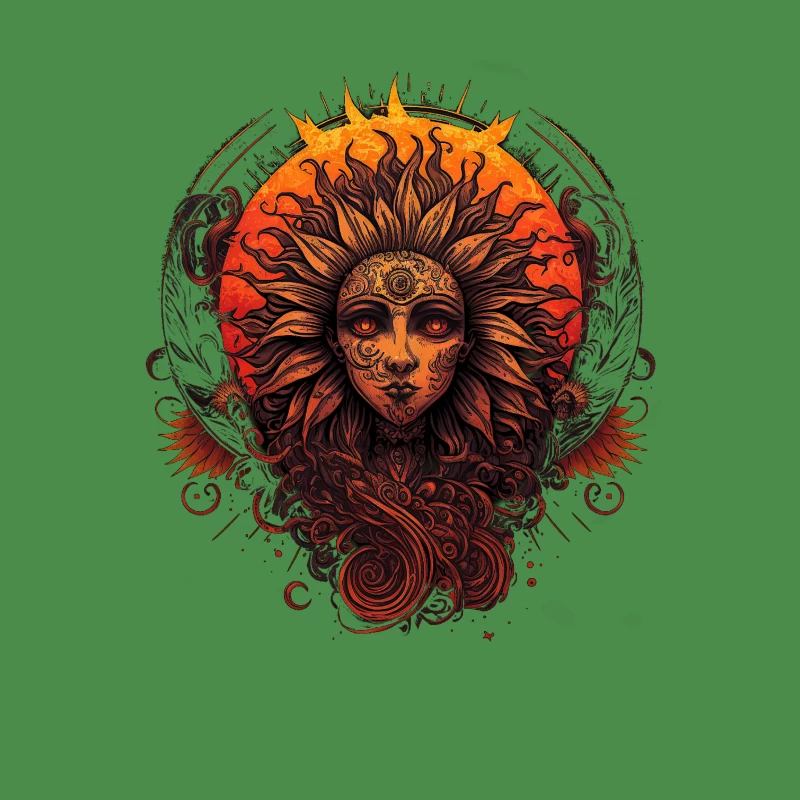 Sun face ornamental art fantasy illustration mystical fiery intricate design gothic Male T-Shirt
