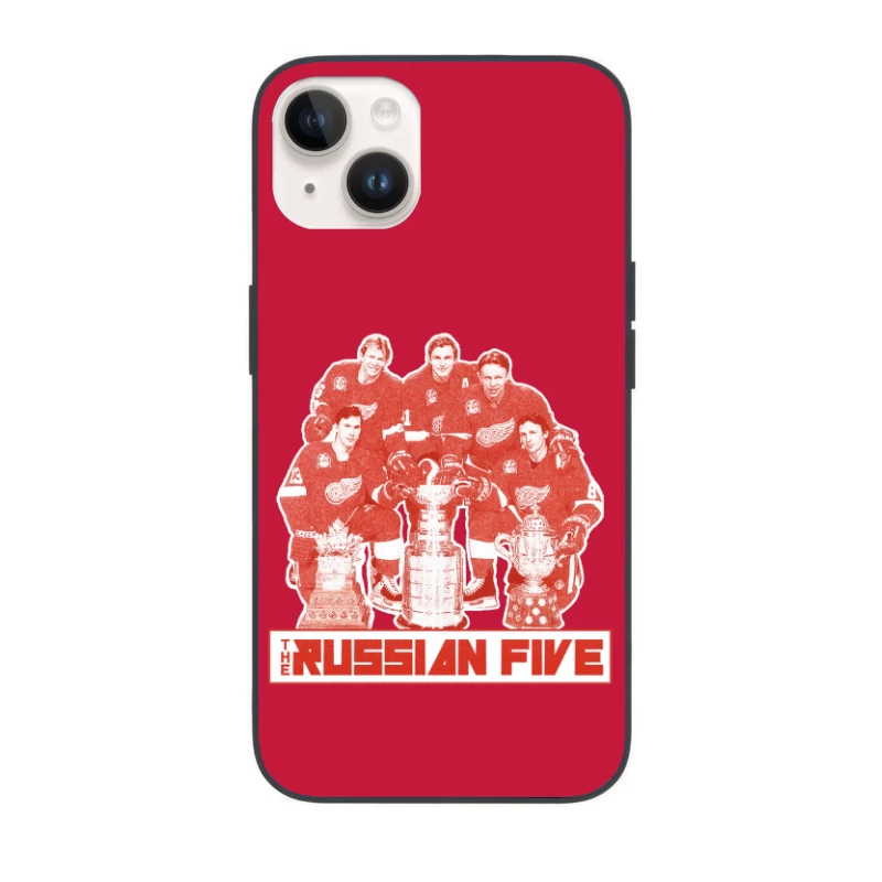 The Russian Five: Legendary Detroit Red Wings Hockey Unit with Championship Trophies iPhone Case