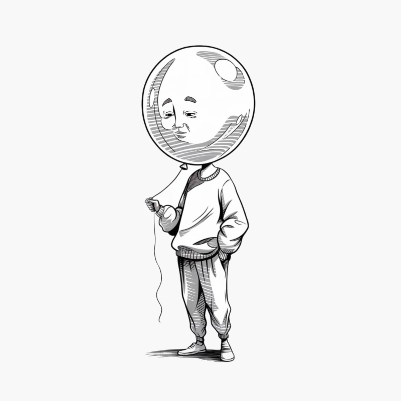 Surreal Balloon-Headed Character Sketch Cotton Tote Bag