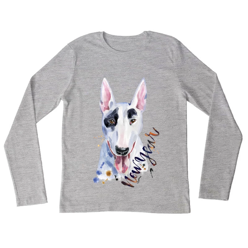 Aquarelle de Bull Terrier pour le Nouvel An Femme Manches Longues T-Shirt
