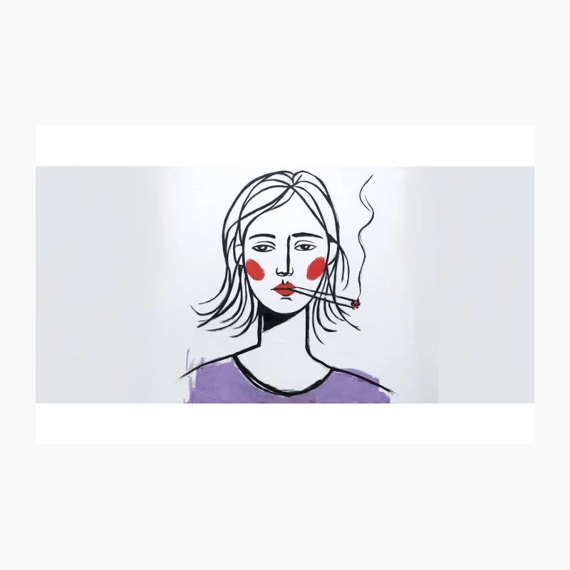 Minimalist Sketch of Woman Smoking with Red Cheeks Travel Mug
