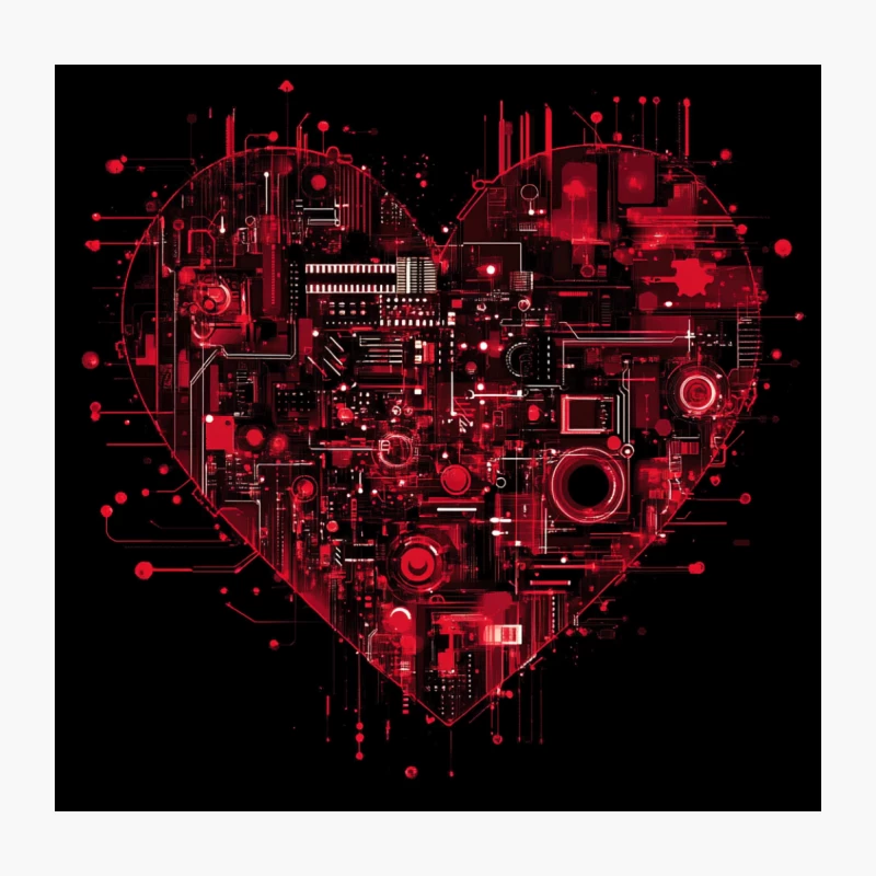 Cybernetic Love: A Digital Heart's Circuit Throw Pillow