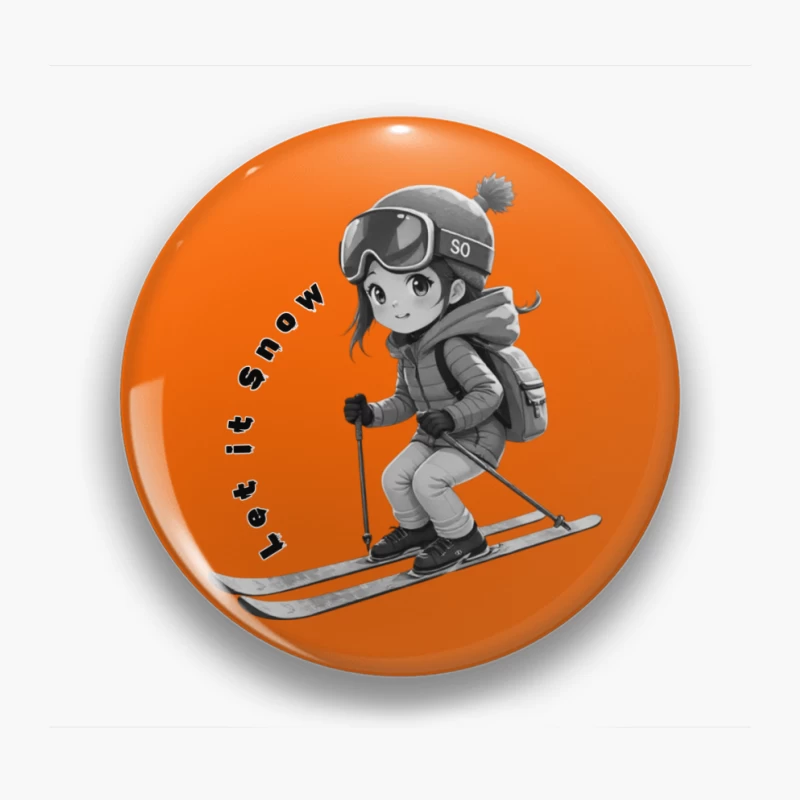 Cute Anime Chibi Character Skiing in Winter Pin