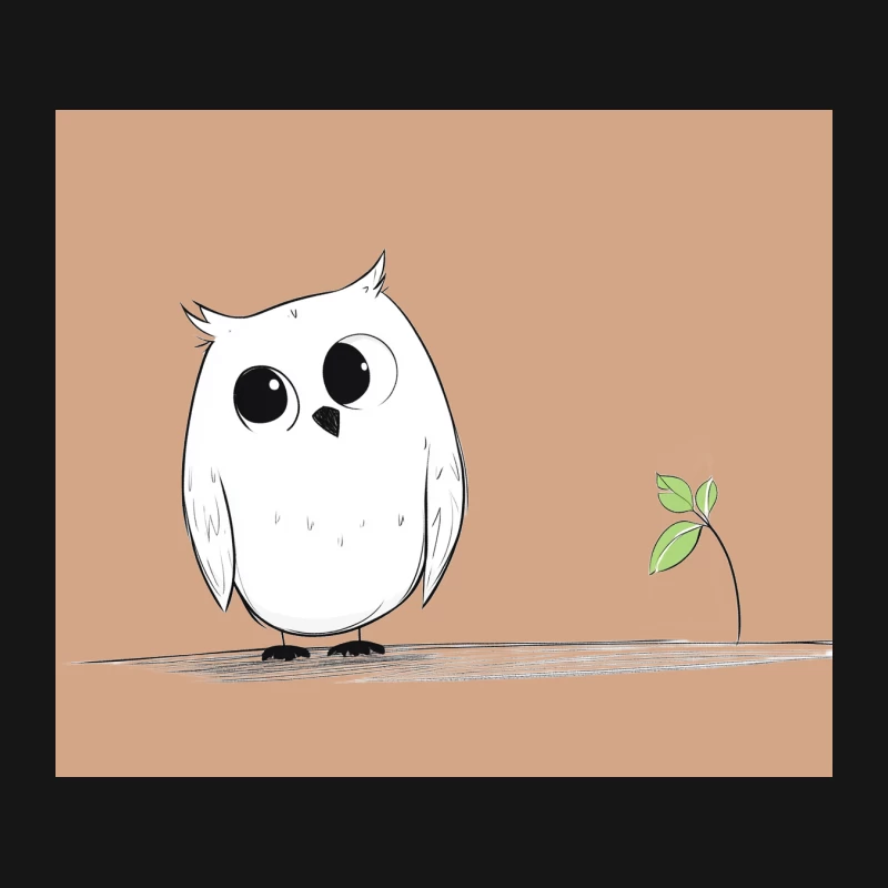 Cute Minimalist Cartoon Owl with Plant Sprout Mouse Pad