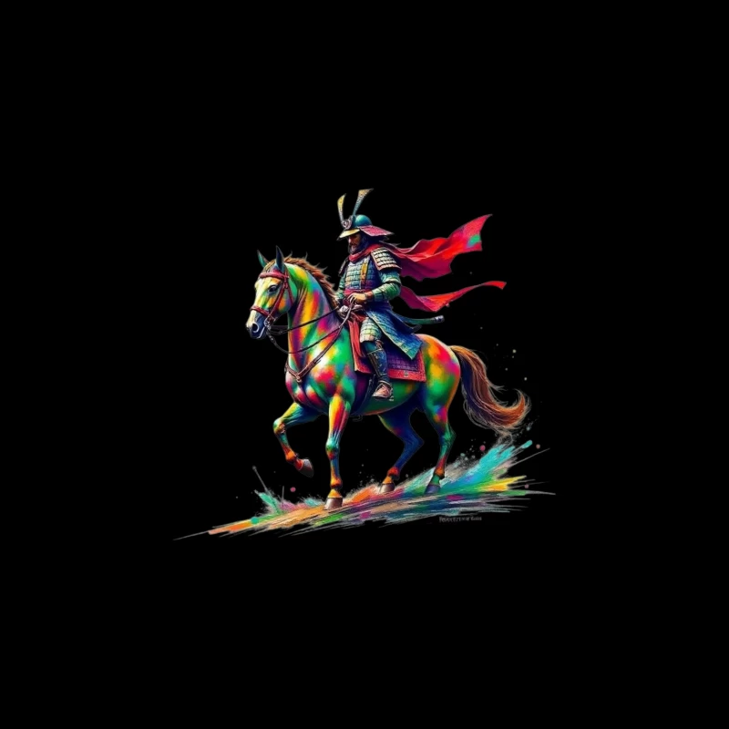 Colorful Samurai Warrior on Horse Travel Mug