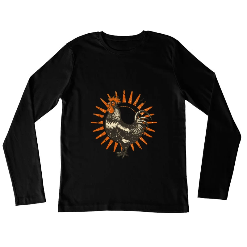 Retro Sun Rooster Female Long Sleeve T-Shirt