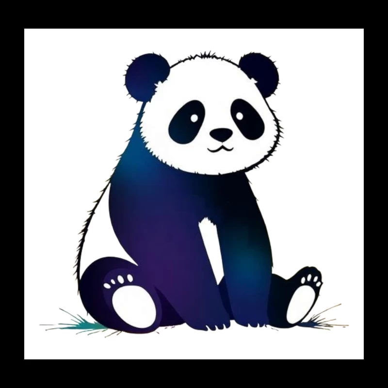 Cute Blue Gradient Cartoon Panda Illustration Throw Pillow