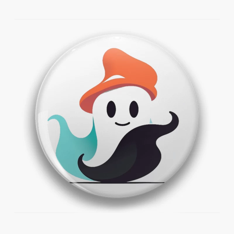 Cute Ghost Mascot with Orange Hat Pin