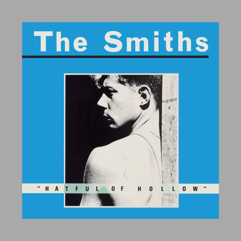 The Smiths "Hatful of Hollow" Album Cover with Black and White Portrait on Blue Background Female Pullover Hoodie