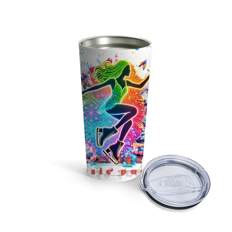 Neon ice skater girl Silhouette with Retro Music Vibes Travel Mug