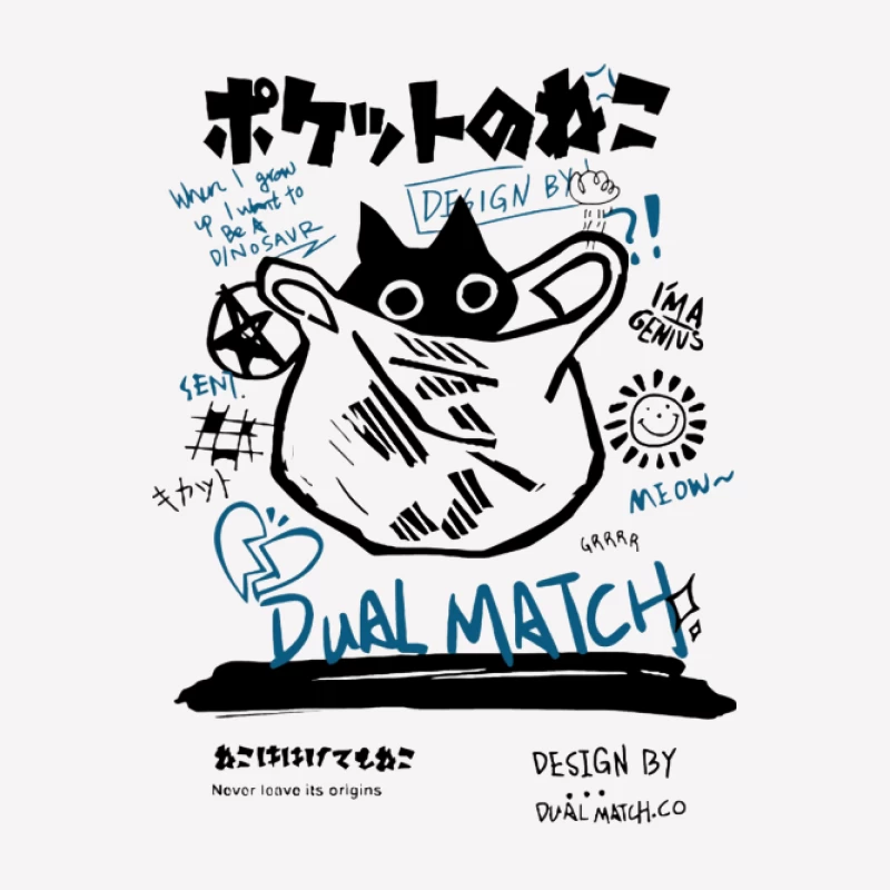 Dual Match Katzenzeichnung Herren T-Shirt