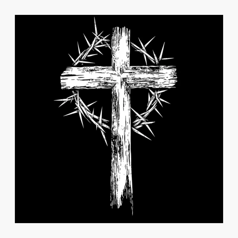Abstract Minimalist Sketch of Christian Cross Pin