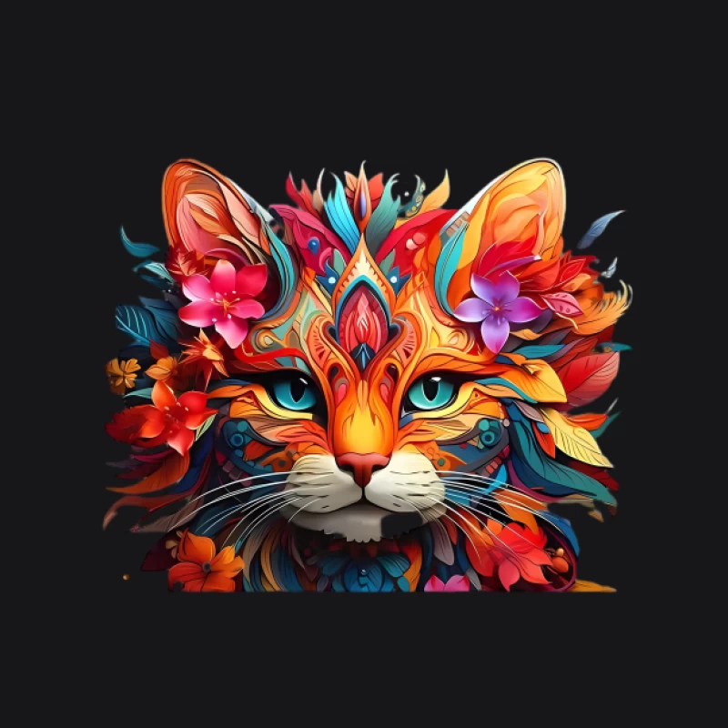 Bunte Katzenkunst mit Blumenmotiv Herren Pullover Hoodie