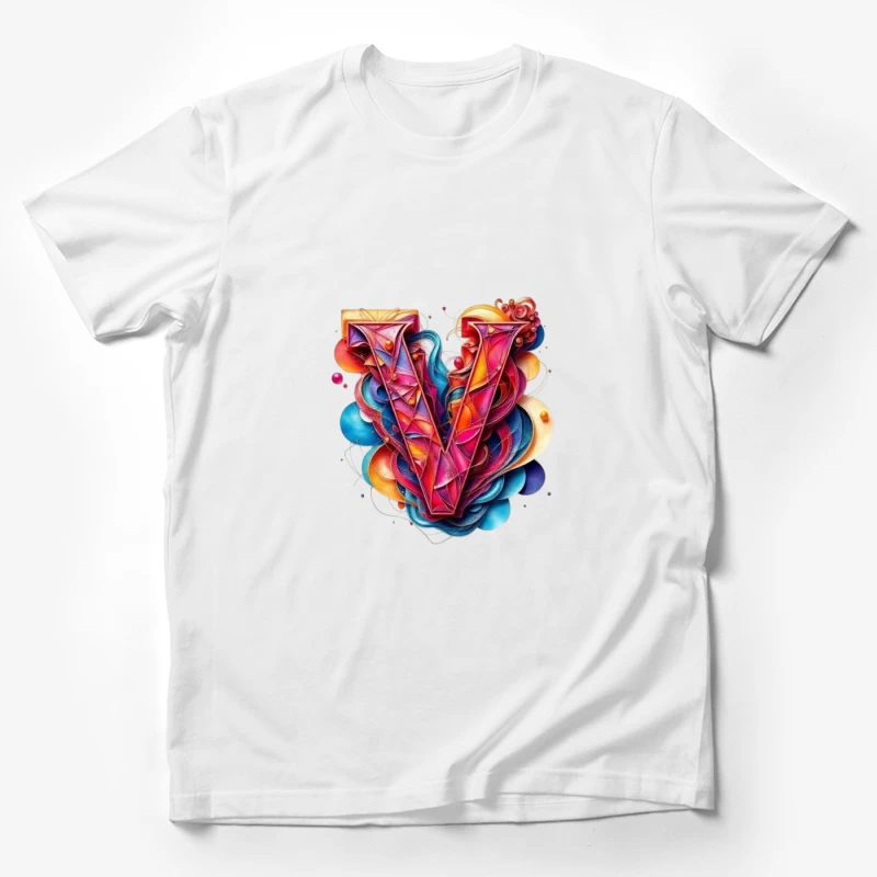 Vibrant Geometric Letter V with Abstract Swirls Male T-Shirt